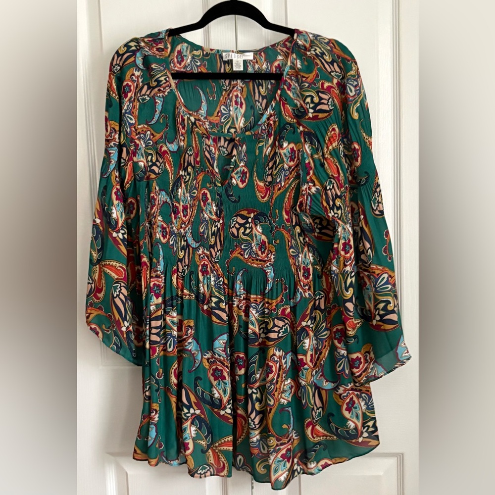 Spenser Paisley Print Green Women's Top, size 2x